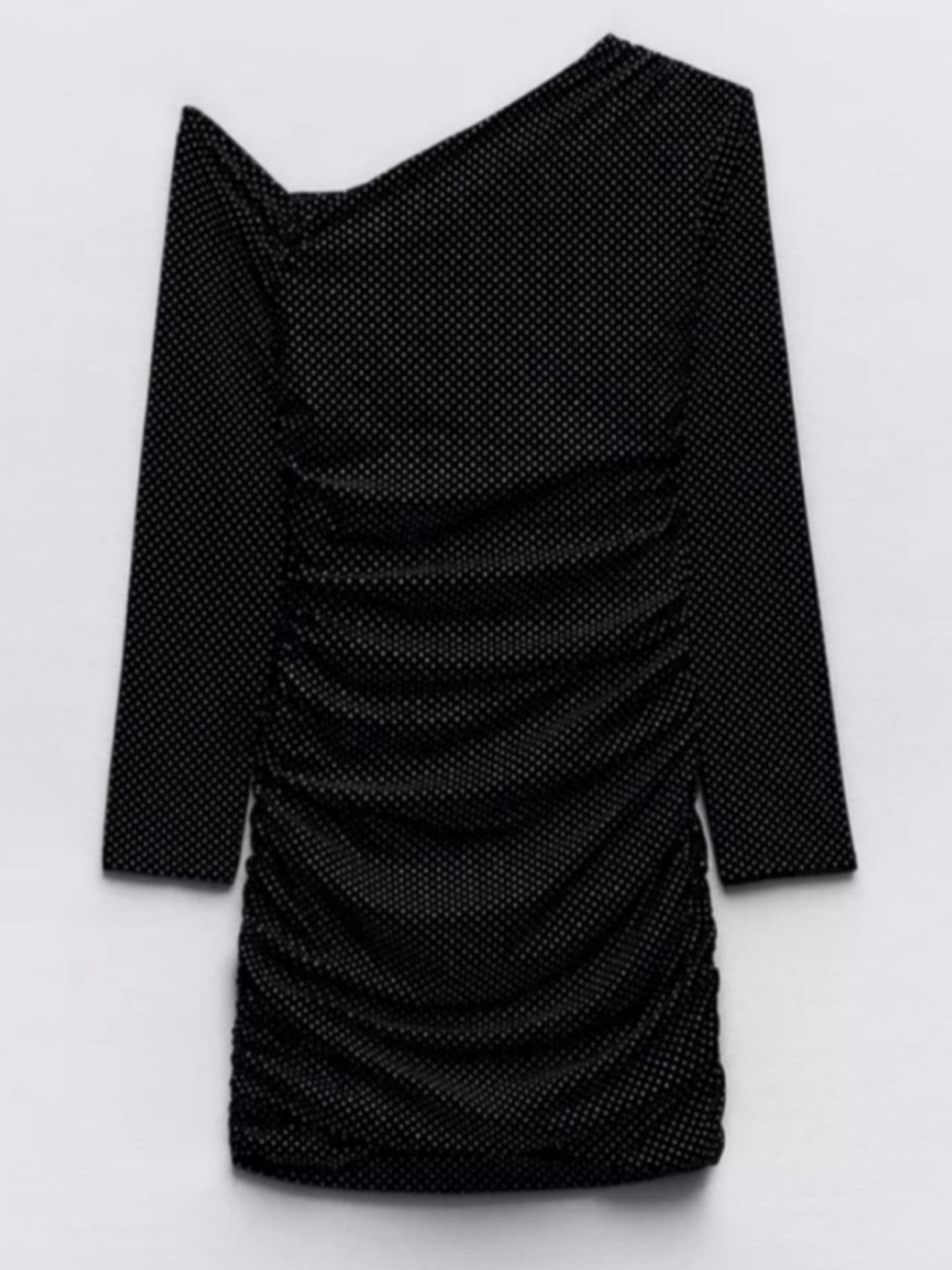 Zara Black One-Shoulder Ruched Mini Dress